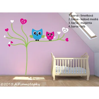 Samolepící dekorace Dětské samolepky na zeď - Soví pár - XS (69 x 60 cm)