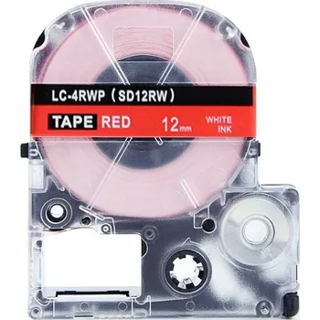 Pásek do tiskárny Epson LC-SD12RW, 12mm x 8m, bílý tisk / červený podklad, kompatibilní páska