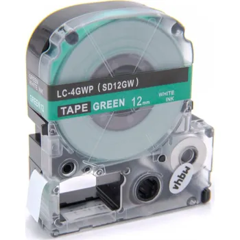 Pásek do tiskárny Epson LC-SD12GW, 12mm x 8m, bílý tisk / zelený podklad, kompatibilní páska