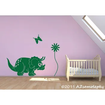 Samolepící dekorace Dětské samolepky na zeď - Veselý triceratops - XL (85 x 45 cm)