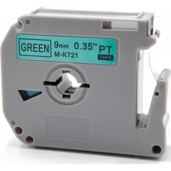 Pásek do tiskárny Kompatibilní páska s Brother MK-721, 9mm x 8m, černý tisk / zelený podklad