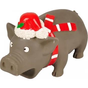 Hračka pro psa Flamingo Vánoční latexové prase s čepicí 21 cm