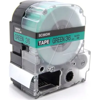 Pásek do tiskárny Epson LK-SC36GW, 36mm x 9m, černý tisk / zelený podklad, kompatibilní páska