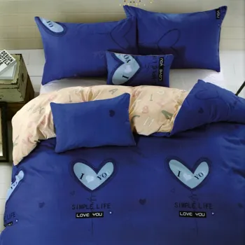 Povlečení Numberoplus Francouzské bavlněné povlečení oboustranné, modrožlutá se srdci