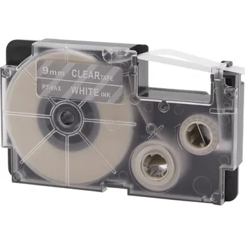 Pásek do tiskárny Casio XR-9AX, 9mm x 8m bílý tisk / průhledný podklad, kompatibilní páska