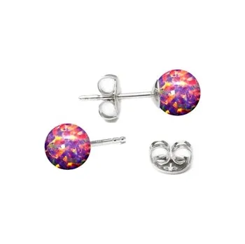 Náušnice Stříbrné náušnice - opálové kuličky 5 mm, růžovo-fialová