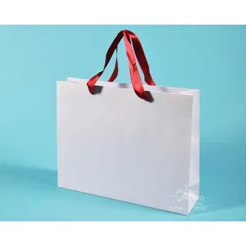 Dárková taška papírové tašky PAVLÍNA 38x10x30 bílý ofset 140g, stuha, Karton 1 taška