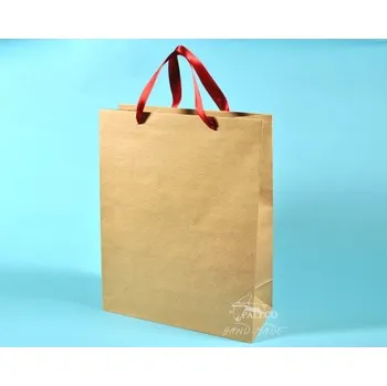 Dárková taška papírové tašky hnědé TOM 34x15x44 přírodní HS 110g, stuha, Karton 1 taška