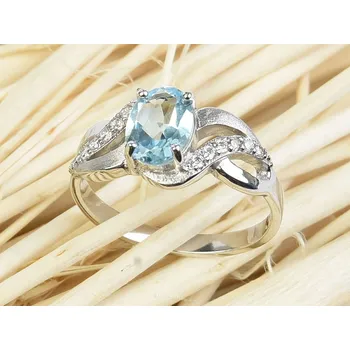 Prsten Modrý topaz prsten brus se zirkony 8x6mm Ag 925/1000