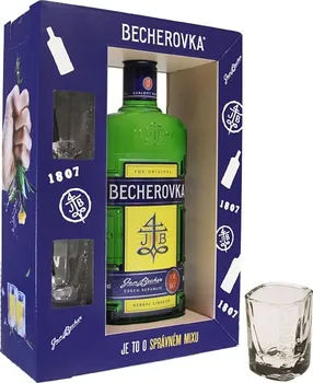 likér Becherovka 38 % 0,7 l + 2 x sklo