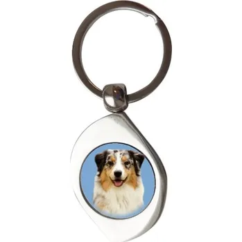 Přívěsek na klíče kolečko s potiskem Australský ovčák -blue merle
