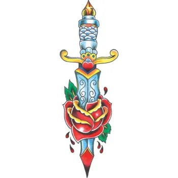 Odstranitelné tetování Dýka s růží - velké nalepovací tetování