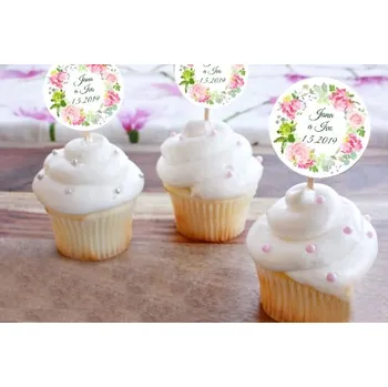 Party dekorace Zápichy do cupcakes - věnec hortenzie - 12 ks