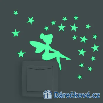 Samolepící dekorace Fosforeskující samolepka nad vypínač Víla a hvězdičky