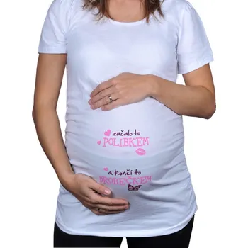 Dámské tričko Těhotenské tričko - Začalo to polibkem - bílé - XL