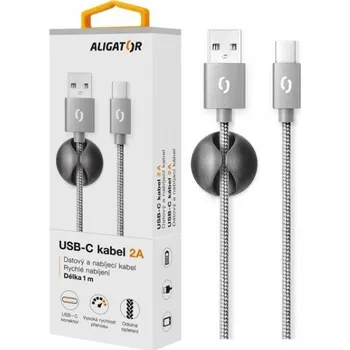 Datový kabel ALIGATOR Premium 2A USB-C, 1M šedý