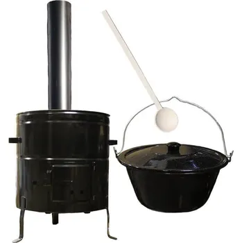 Kempingové nádobí Smaltovaný kotlík 40 L (1,2 mm) + kovová kotlina 50 CLASSIC (KOV) + kouřovod Max Party
