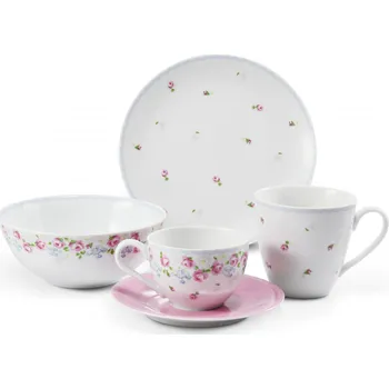 Jídelní set Leander Snídaňová souprava, český porcelán, RoseLine, kvítky, Leander, 5 d., var. 2