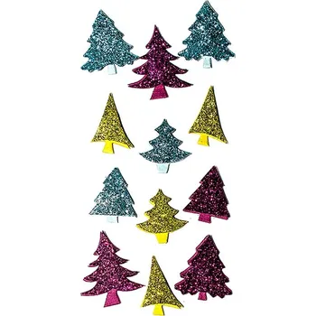 samolepka DP Craft Samolepky vánoční 3D glitrové - TREES, 12 Ks BRIGHT