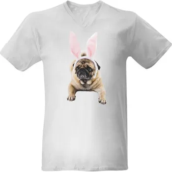 Dámské tričko Tričko s potiskem Mops s Růžovýma Zaječíma Ušima dámské