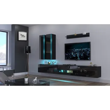 Obývací stěna Ral Obývací stěna LORA 273 cm - Černý lesk