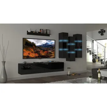 Obývací stěna Ral Obývací stěna LEA 2, 303 cm - Černý lesk