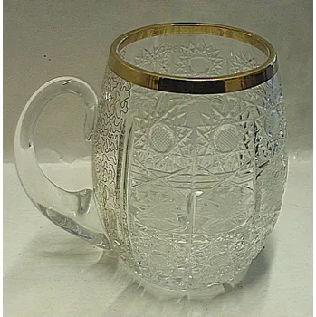 Sklenice Pullitr kříšťálový pozlacený skleněný broušený s uchem nejvyšší brus XMS 34