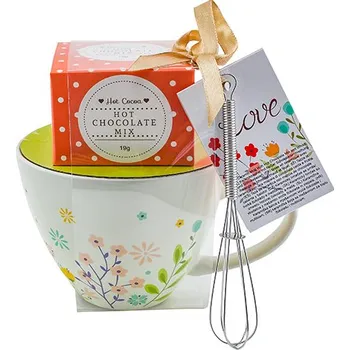 Dárkové sety Sada čokoláda 19 g + hrnek s motivem květin bílý 300 ml