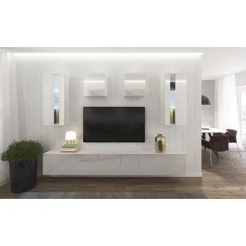 Obývací stěna Ral Obývací stěna SEATTLE 5, 249 cm - Bílý lesk