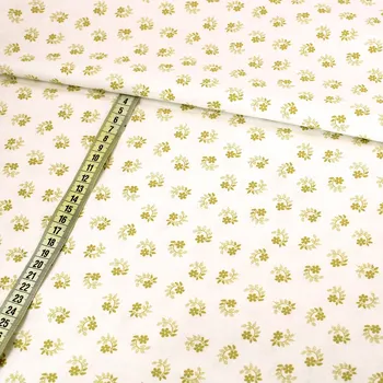 Bavlněné plátno - květy bílá a zeleno-hořčicová - šíře 150cm