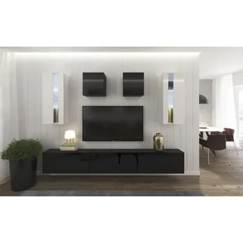 Obývací stěna Ral Obývací stěna SEATTLE 2, 249 cm - Černo/bílý lesk