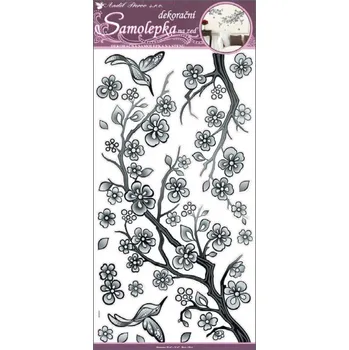 Samolepící dekorace Samolepky na zeď černá větvička s glitry a kamínky 60x32cm