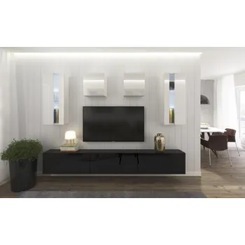 Obývací stěna Ral Obývací stěna SEATTLE 8, 273 cm - Černo/bílý lesk