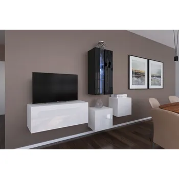 Obývací stěna Ral Obývací stěna HAVAJ 2, 197 cm - Bílo/černý lesk