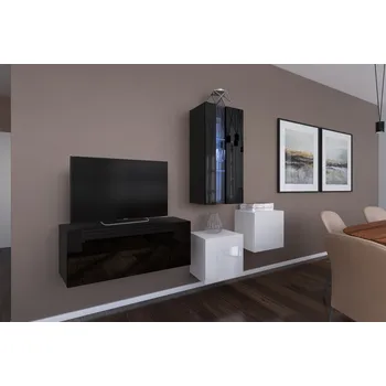 Obývací stěna Ral Obývací stěna HAVAJ 4, 193 cm - Bílo/černý lesk