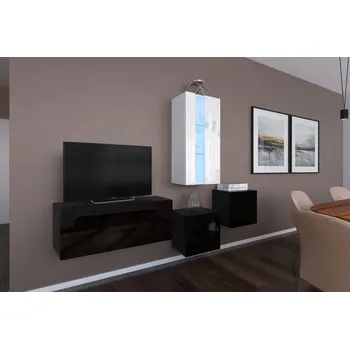 Obývací stěna Ral Obývací stěna HAVAJ 5, 197 cm - Černo/bílý lesk