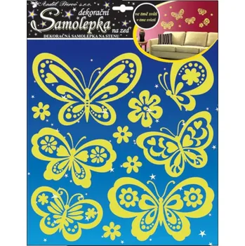 Samolepící dekorace Samolepky na zeď svítící ve tmě motýli 32x31cm