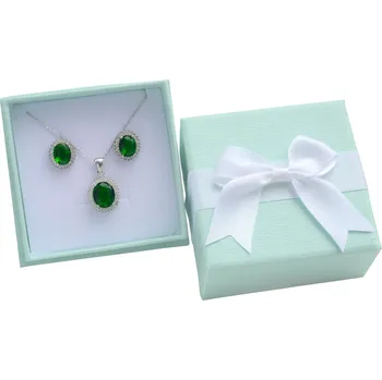 Dárková krabička Šperky4U Dárková krabička na soupravu, zelená s bílou mašlí - KR0314-LB