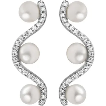 Módní doplněk Stříbrné náušnice se zirkony a říčními perlami Silver Cat SC344