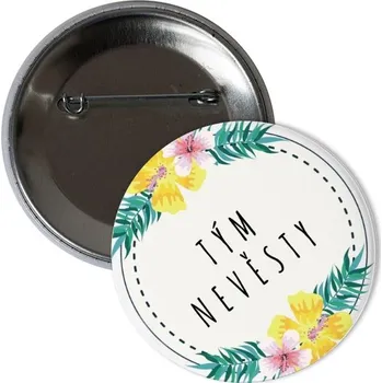 Odznáček s potiskem Placka TÝM NEVĚSTY s květy