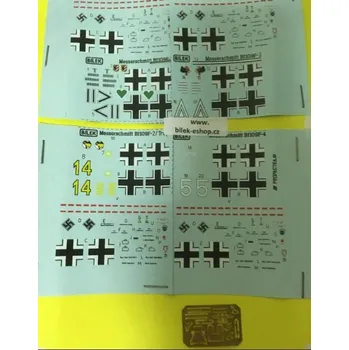 Plastikový model Bílek 1/72 Sada obtisků Bf-109F-4 / Bf-109F-2 / Bf-109F-2 Trop / Bf-109F-4 / Kovové díly