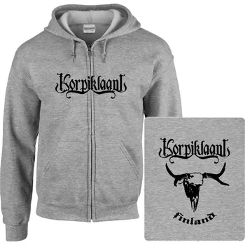 Pánská mikina šedivá mikina s kapucí a zipem Korpiklaani - Finland