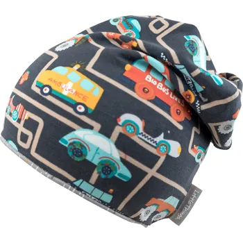 Čepice černá trpasličí čepice s potiskem autíček