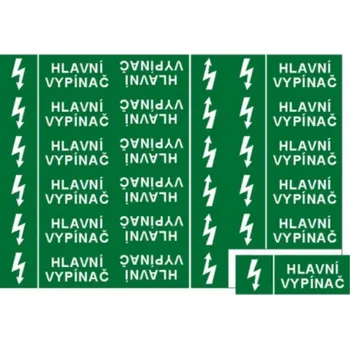 Značení Bezpečnostní značky Hlavní vypínač 9x3,2cm aršík 18ks samolepka