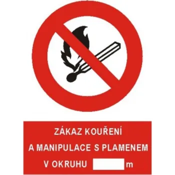 Bezpečnostní značky Zákaz kouření a man.s plamenem v okruhu ........ m A4 samolepka