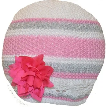 Čepice Dětská pletená čepice Hugo proužek s kytkou