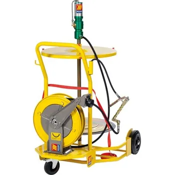 Čerpadlo Sestava pneumatického čerpadla na tuk MECLUBE sudu 180 - 220 kg, 60:1 (Sestava pneumatického čerpadla na tuk MECLUBE 013-1122-000 - do sudu 180 - 220 kg, 60:1, membrána, vozík se 3 koly, navíjecí buben s 10 m hadicí)