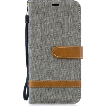 Pouzdro na mobilní telefon Flipové pouzdro s džínovinou a kůží pro Huawei P30 lite - šedé