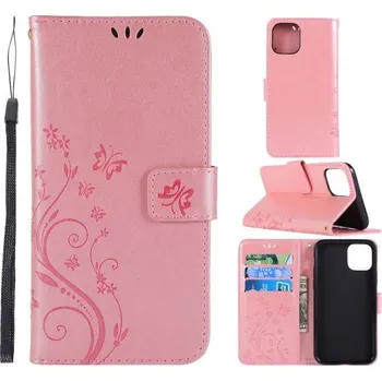 Pouzdro na mobilní telefon Flipové pouzdro s reliéfem motýla a květiny pro iPhone 11 - růžovozlaté