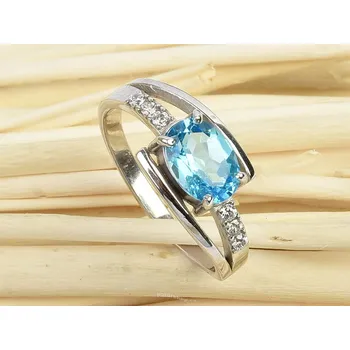 Prsten Modrý topaz a zirkony dámský prsten vel.53 Ag 925/1000 2,4g